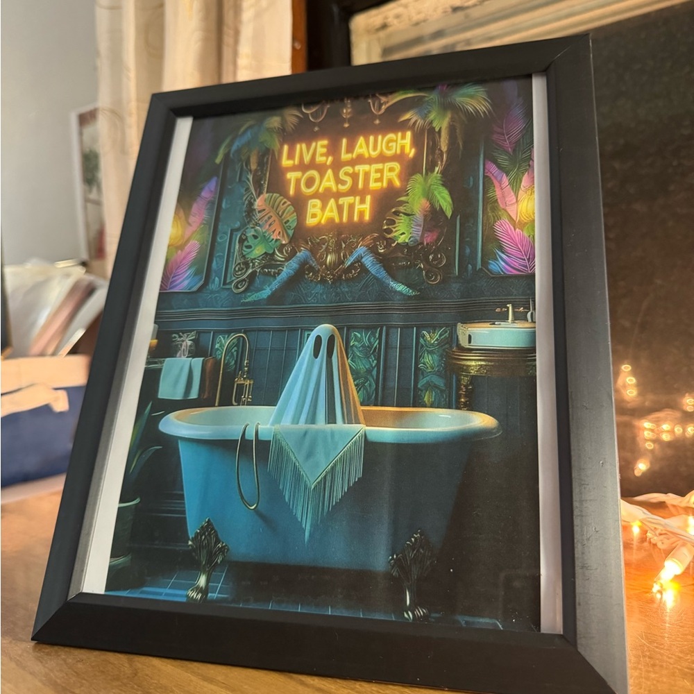 Framed Art Print - Live, Laugh, Toaster Bath - Black Frame